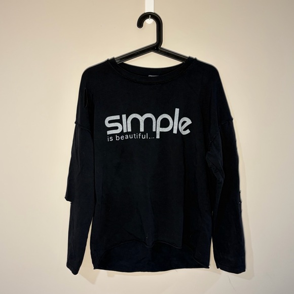M Made In Italy Tops - Made in Italy unknown creator, Black Long Sleeve Shirt with White Text